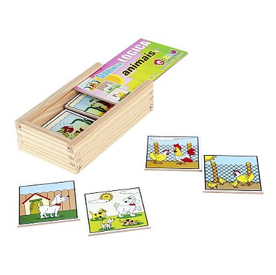 Brinquedo Educativo Sequençia Lógica Animais Em Mdf Com 16 Peças