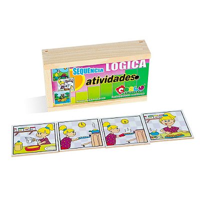 Brinquedo Educativo Sequençia Lógica Atividades Em Mdf Com 16 Peças