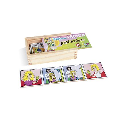Brinquedo Educativo Sequençia Lógica Profissoes Em Mdf Com 16 Peças
