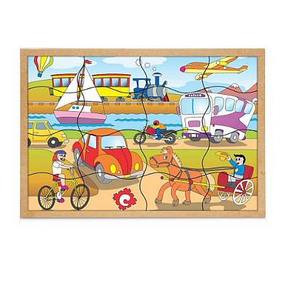 Brinquedo Educativo Quebra Cabeça Meios De Transportes Base Mdf 16 Peças