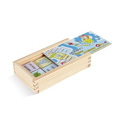 Brinquedo Educativo Dominó Figuras E Palavras Em Mdf Com 28 Peças