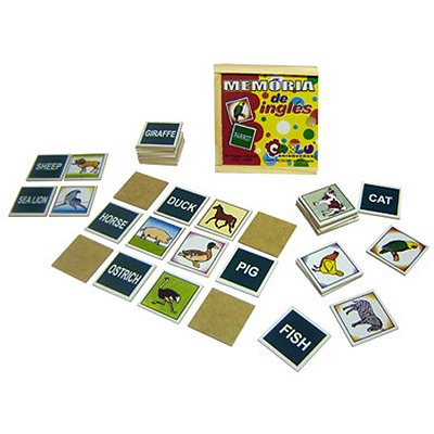 Brinquedo Educativo Memória Inglês Mdf 40 Peças