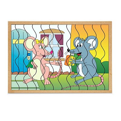Brinquedo Educativo Quebra Cabeça Casal Ratos Base Mdf Com 12 Peças - Carlu