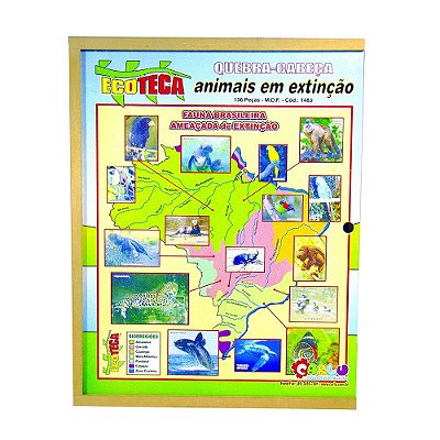 FL - Brinquedo Educativo Quebra Cabeça Animais Em Extincao Mdf 8 Jogos - Carlu