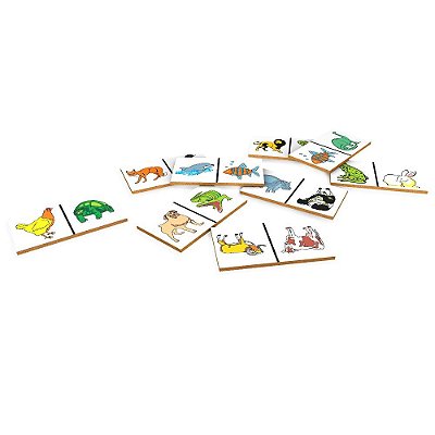 Brinquedo Educativo Dominó Animais Em Mdf Com 28 Peças