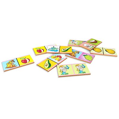Brinquedo Educativo Dominó Figuras E Frutas Em Mdf Com 28 Peças
