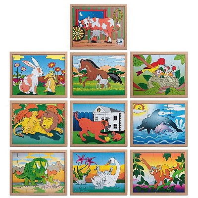 Brinquedo Educativo Quebra Cabeça Animais E Filhotes Kit Com 10 Em Mdf - Carlu
