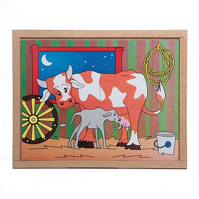Brinquedo Educativo Quebra Cabeça Animais E Filhotes Vaca Base Mdf - Carlu