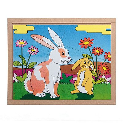 Brinquedo Educativo Quebra Cabeça Animais E Filhotes Coelho Base Mdf - Carlu