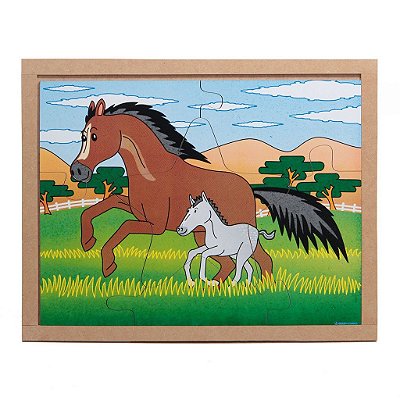 Brinquedo Educativo Quebra Cabeça Animais E Filhotes Cavalo Base Mdf - Carlu