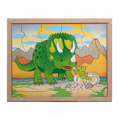 Brinquedo Educativo Quebra Cabeça Animais E Filhotes Dinossauro Base Mdf - Carlu