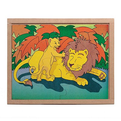 Brinquedo Educativo Quebra Cabeça Animais E Filhotes Leao Base Mdf - Carlu