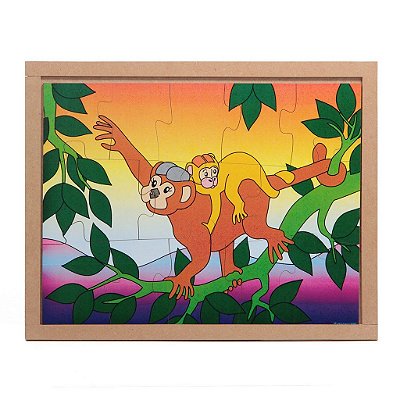 Brinquedo Educativo Quebra Cabeça Animais E Filhotes Macaco Base Mdf - Carlu