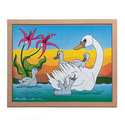Brinquedo Educativo Quebra Cabeça Animais E Filhotes Cisne Base Mdf - Carlu