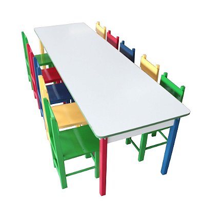 Mesa Grande Colorida Com 10 Cadeirinhas - Carlu