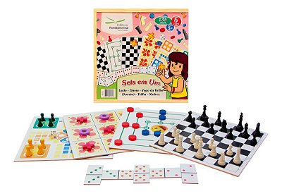 Jogo 6 Em 1 Dama Trilha Ludo Jogo Da Velha Domino E Xadrez