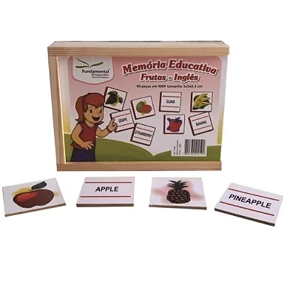 Brinquedo Memória Educativa Frutas Em Inglês 40 Peças MDF