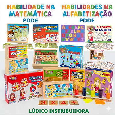 Baú Pedagógico Escolar 2 em 1 - Habilidades Da Matemática e Alfabetização FNDE 20 Jogos