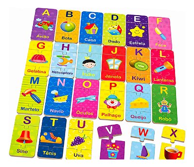 Brinquedos Educativos Alfabeto Ilustrado 78 Pçs Em Madeira