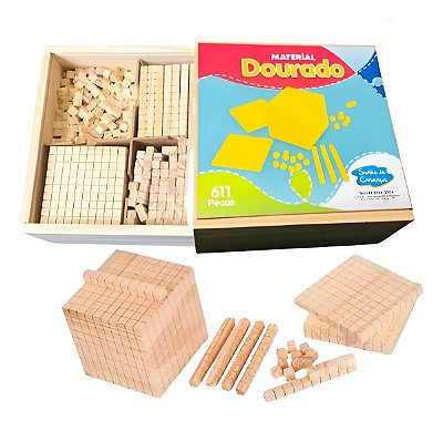 Brinquedo Educativo Pedagógico Material Dourado 611 Peças