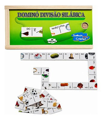Dominó Divisão Silábica Pedagógico Com 28 Peças Em Madeira