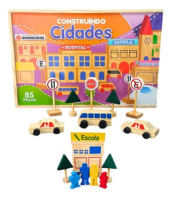 Brinquedo Blocos De Construção De Cidades Madeira 85 Peças