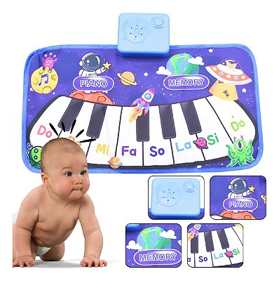 Piano De Brinquedo Tapete Musical Touch A Pilha Azul 1.5v