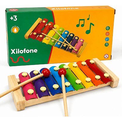 Xilofone Musical Infantil 24cm De Madeira Desenvolve Colorido