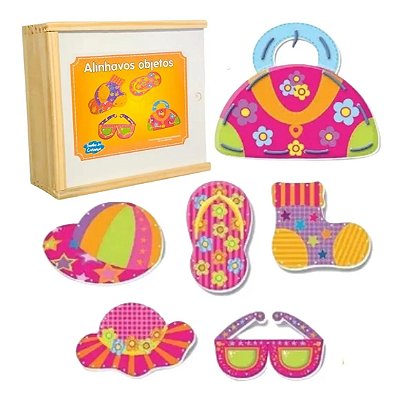 Brinquedo Alinhavos Objetos P/ Coordenação Em Madeira 6 Pçs