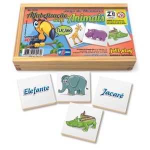 Jogo De Memória Alfabetização Com Animais 40 Peças Escolar Infantil Aprendizado Lúdico