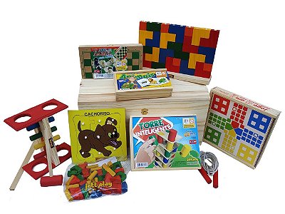 Baú De Madeira Com 12 Jogos
