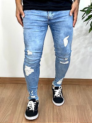 Calça Jeans Super Skinny Destroyed Sky Clean - Degrant