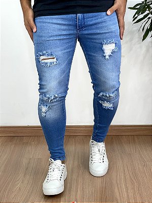 Calça Jeans Masculina Super Skinny Média Destroyed Forced - The Sailor