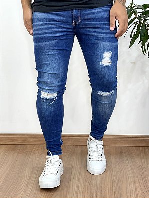 Calça Jeans Super Skinny Lavagem Escura Destroyed Joelho - Jay Jones