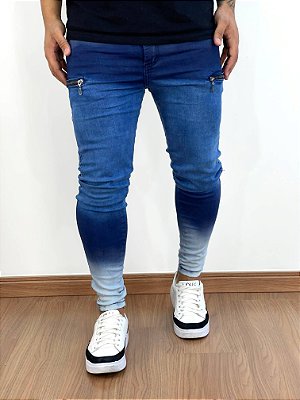 Calça Jeans Super Skinny Manchada e Zíper - Codi Jeans