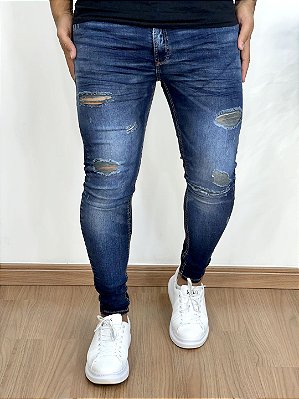 Calça Jeans Super Skinny Escura Destroyed Victory - City