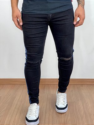 Calça Jeans Super Skinny Preto c/ Faixa - Degrant