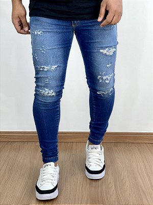 Calça Lav Escura Jeans Super Skinny Destroyed - Booq For Man