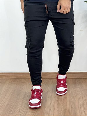 Calça Sarja Preta Skinny Jogger Cargo - City Denim