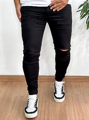 Calça Super Skinny Preta Rasgo No Joelho - Codi Jeans