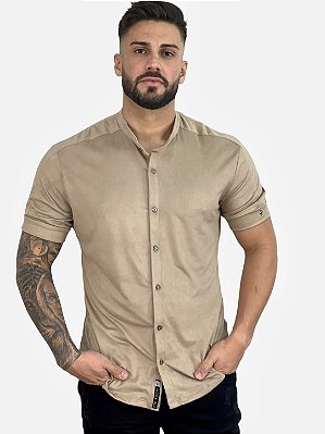 Camisa MC Gola Padre Suede Bege - Perpochi