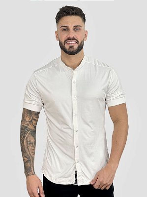 Camisa MC Gola Padre Suede Branca - Perpochi