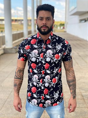 Camisa Manga Curta Floral Vermelha - Bold For Life