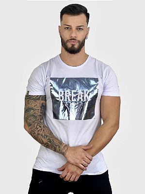 Camiseta Básica Branca Logo Caixa Break Rules #