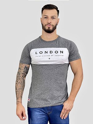 Camiseta Confort Cinza Com Recorte London #