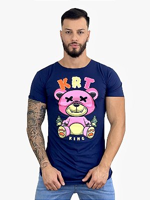 Camiseta Longline Azul Marinho Bear Color - Kreta Clothing #