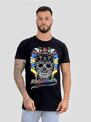 Camiseta Longline Skull Colors Premium - Ff Clothing %