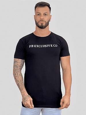 Camiseta Longline Preta Estampa Relevo Brilho - Fb Clothing