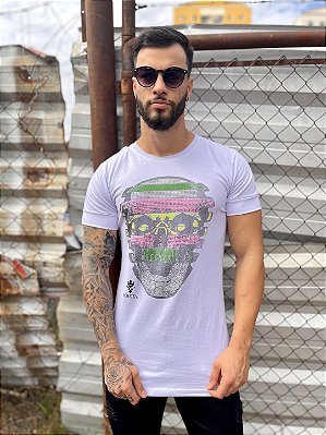 Camiseta Longline Masculina Preta Caveira e Cobra Pedraria - Imperium Store