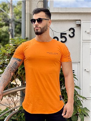 Camiseta Longline Laranja Logo Basic Escritas - Kreta Clothing #